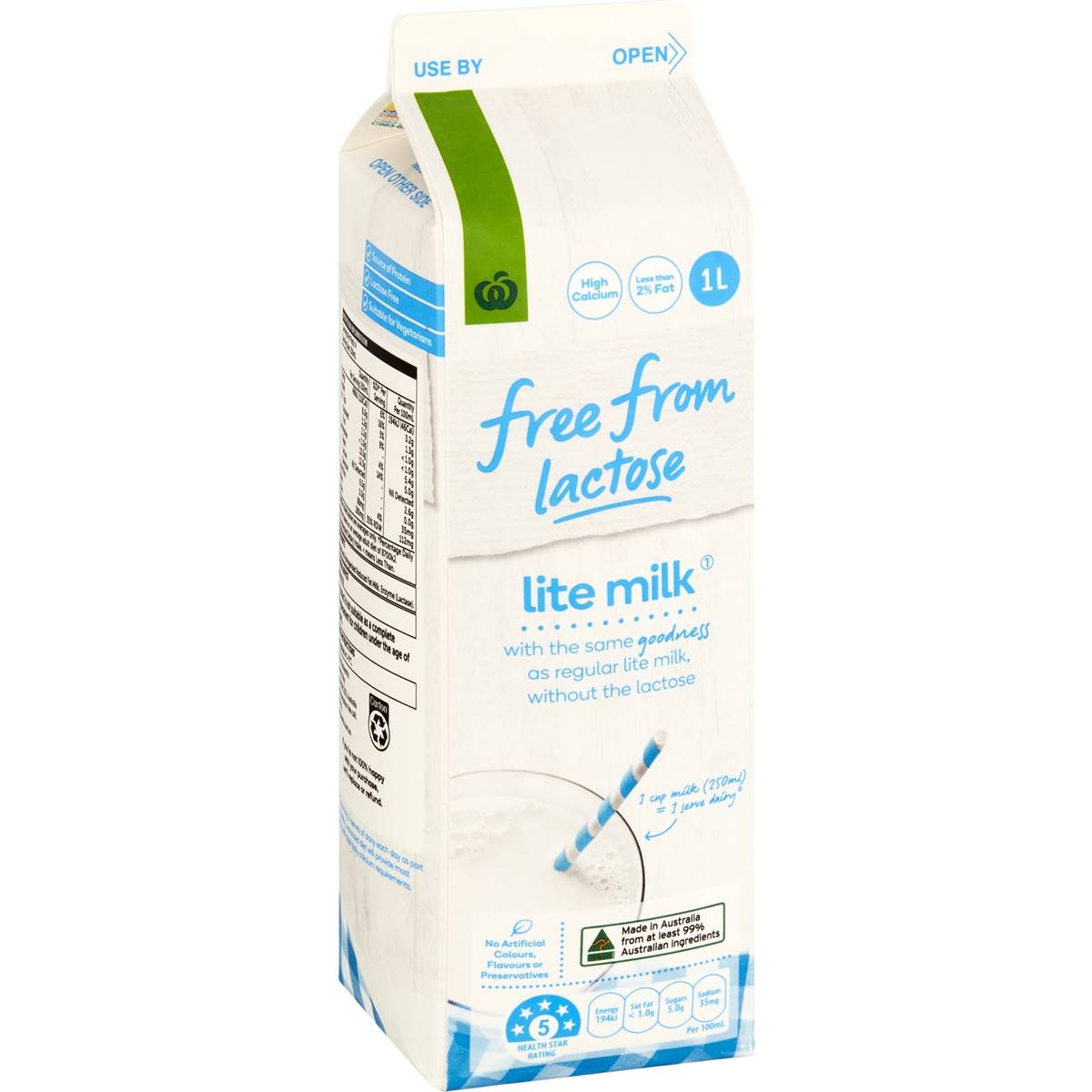 Calories in Woolworths Free From Lactose Light Milk