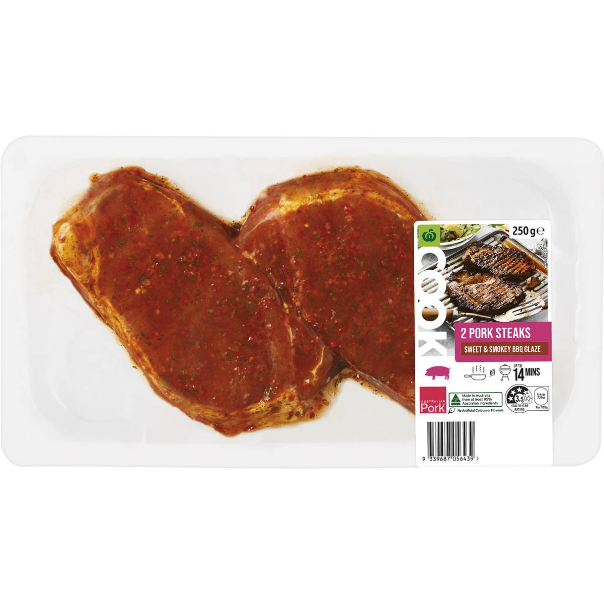 Calories in Woolworths Cook Pork Steaks With Sweet & Smokey Bbq Glaze