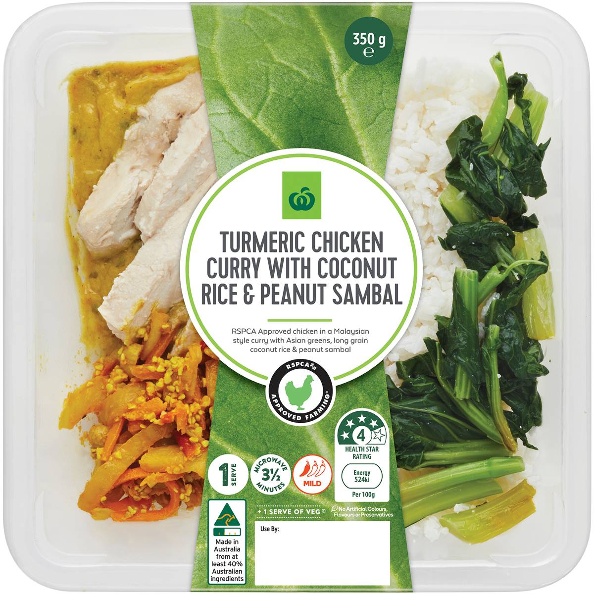 Calories in Woolworths Turmeric Chicken Curry With Rice & Peanut Sambal