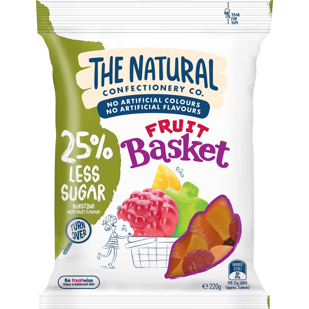 Calories in The Natural Confectionery Co. Fruit Basket Reduced Sugar Lollies