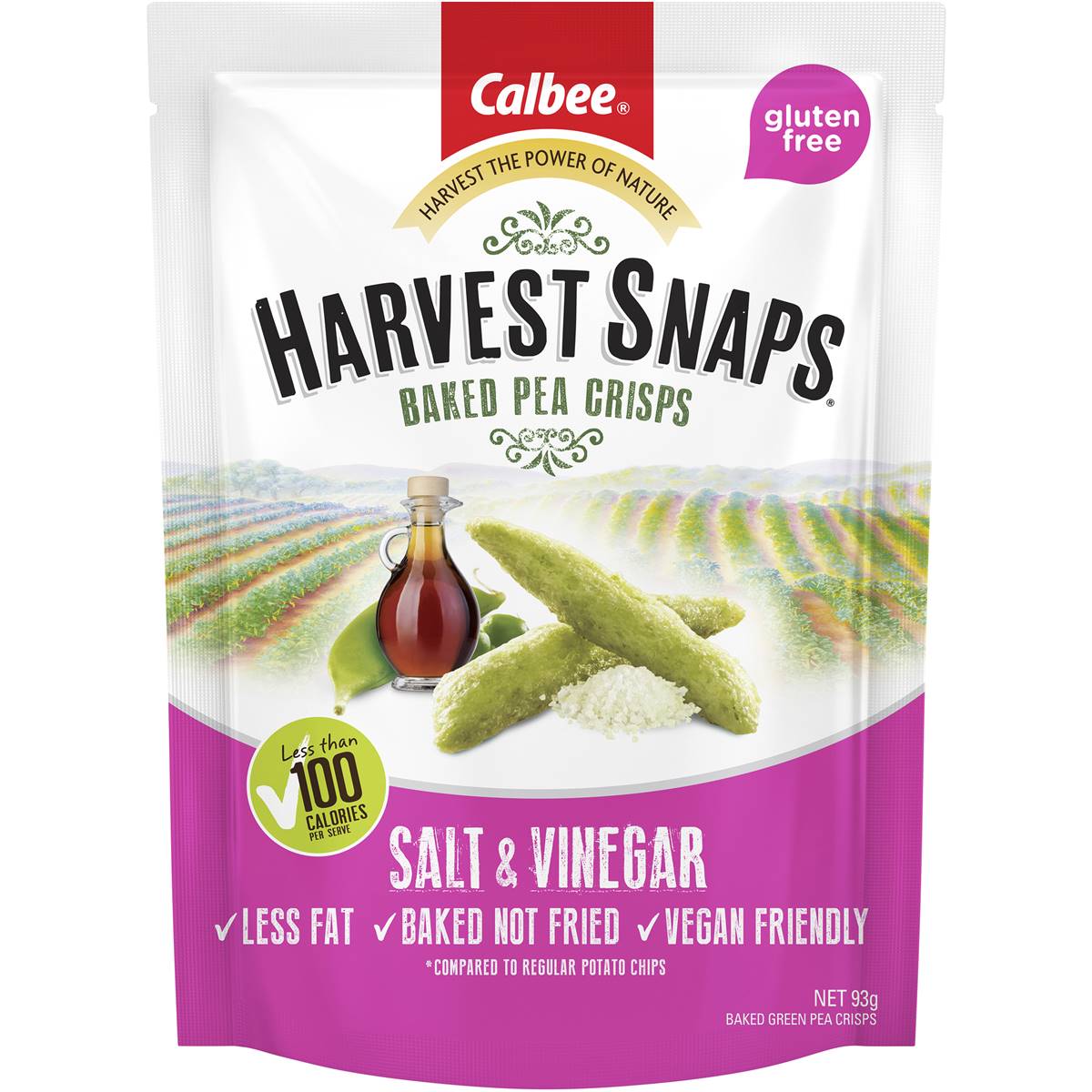 Calories in Calbee Harvest Snaps Pea Salt & Vinegar Baked Crisps