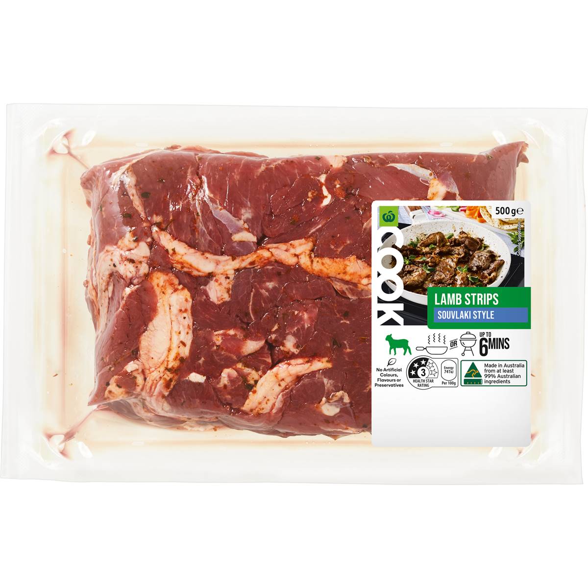 Calories in Woolworths Cook Lamb Strips Souvlaki