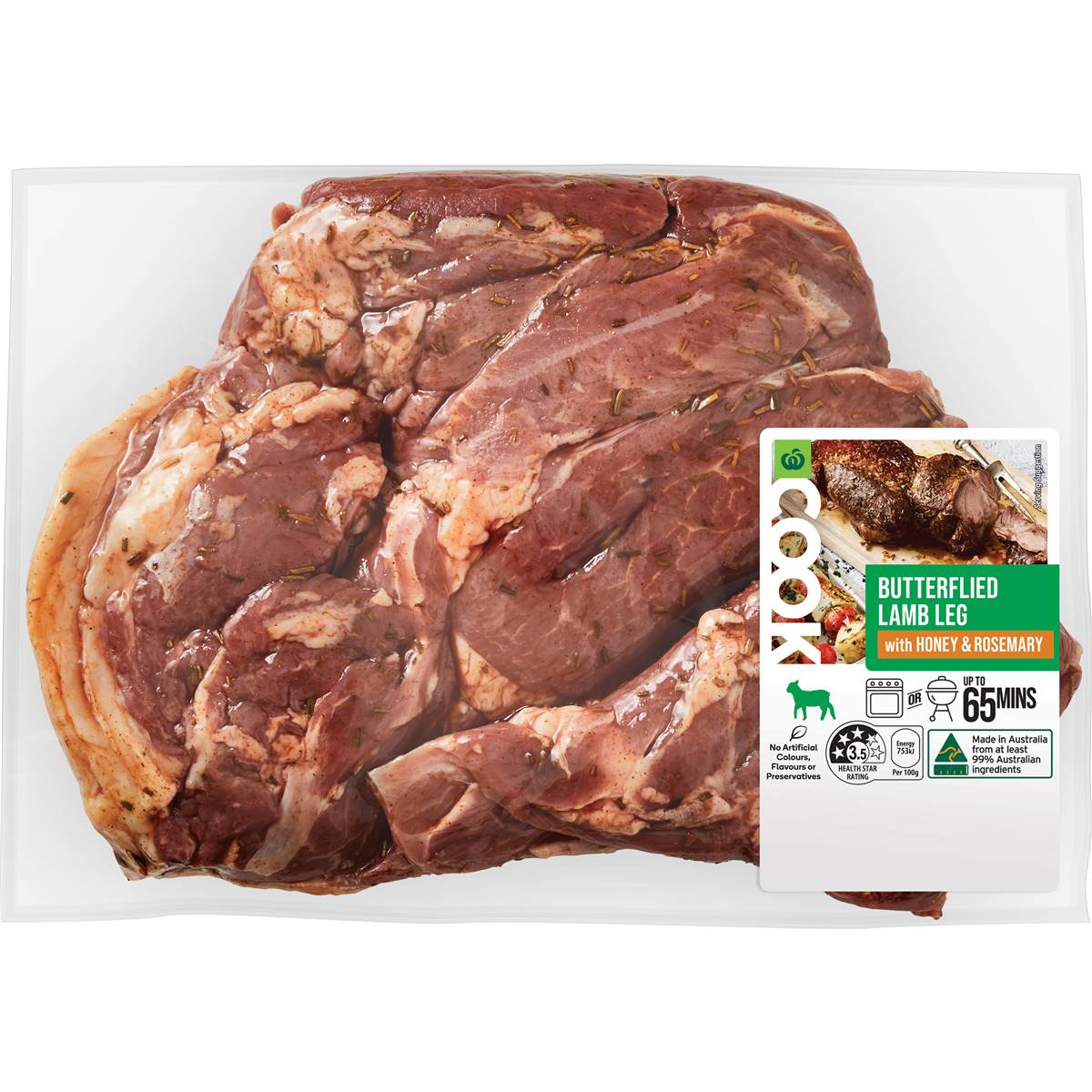 Calories in Woolworths Cook Butterflied Lamb Leg With Honey & Rosemary
