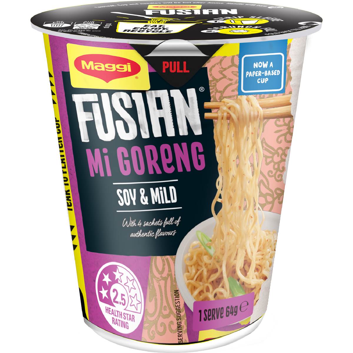 Calories in Maggi Fusian Mi Goreng Soy and Mild Spice Block, prepared as per package