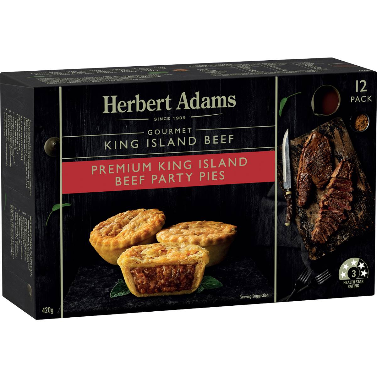 Calories in Herbert Adams Gourmet King Island Beef Party Pies calcount