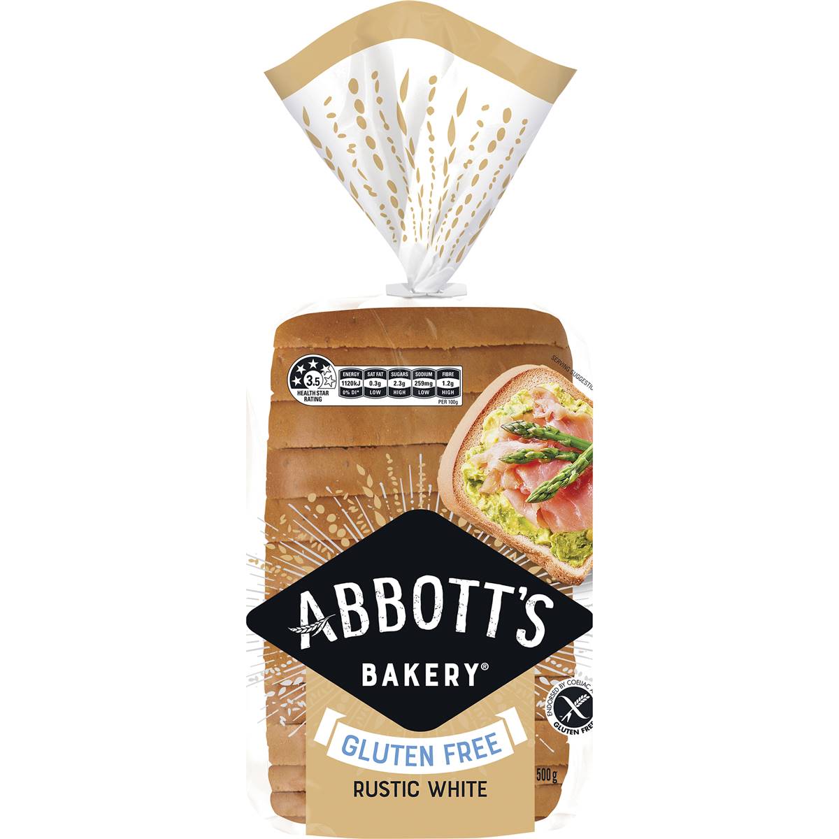 Calories in Abbott's Bakery Gluten Free Rustic White Bread Slice Loaf