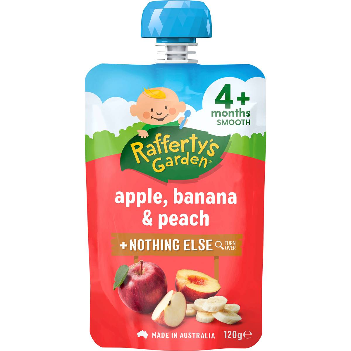Calories in Rafferty's Garden Baby Food Pouch Apple, Banana & Peach Nothing Else 4+ Months