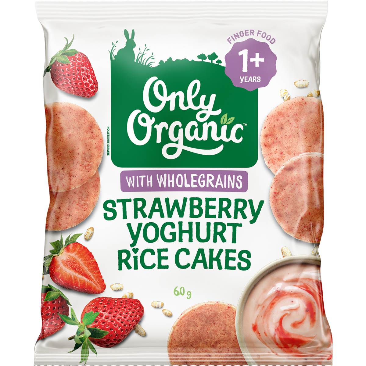 Only Organic Food Rice Cakes Snack Strawberry Yoghurt 60g
