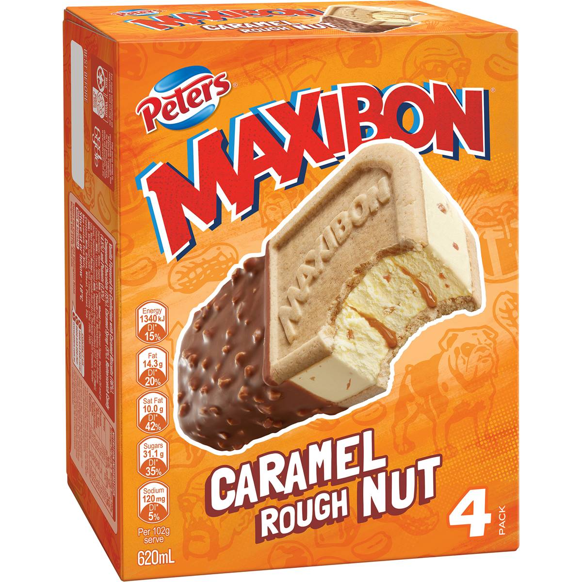 Calories in Peters Maxibon Ice Cream Caramel Rough Nut calcount