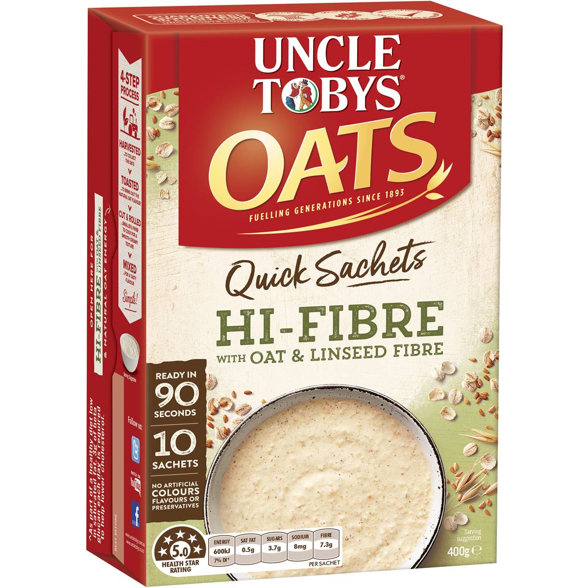 Calories in Uncle Tobys Oats Quick Sachets High Fibre Porridge