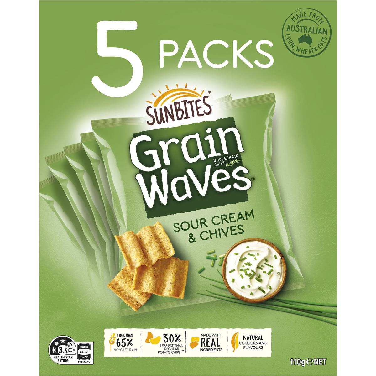 Calories in Sunbites Grain Waves Snacks Multipack Sour Cream & Chives Share Pack