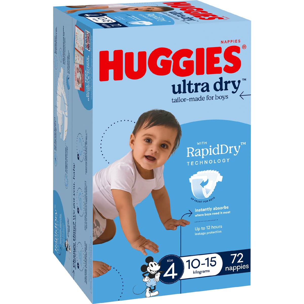 Huggies Ultra Dry Nappies Boys Size 4 (10-15kg) 72 pack