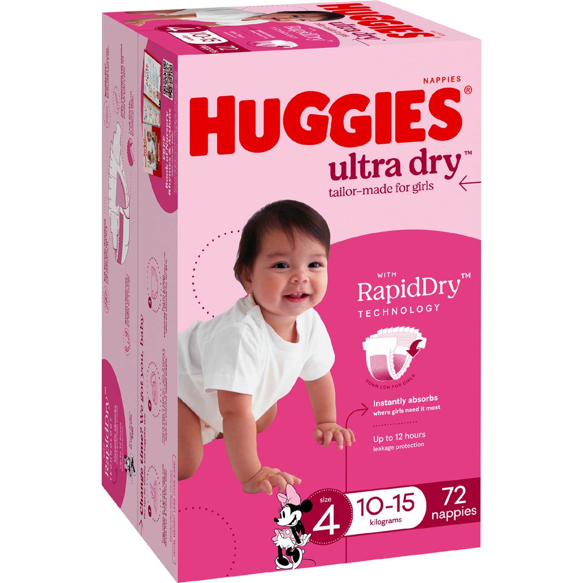 Huggies Ultra Dry Nappies Girls Size 4 (10-15kg) 72 pack