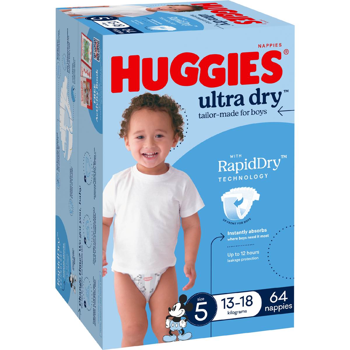 Huggies Ultra Dry Nappies Boys Size 5 (13-18kg) 64 pack