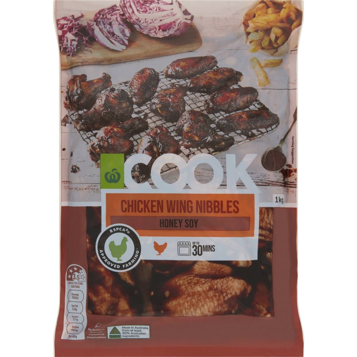 Calories in Woolworths Cook Chicken Wing Nibbles Honey Soy