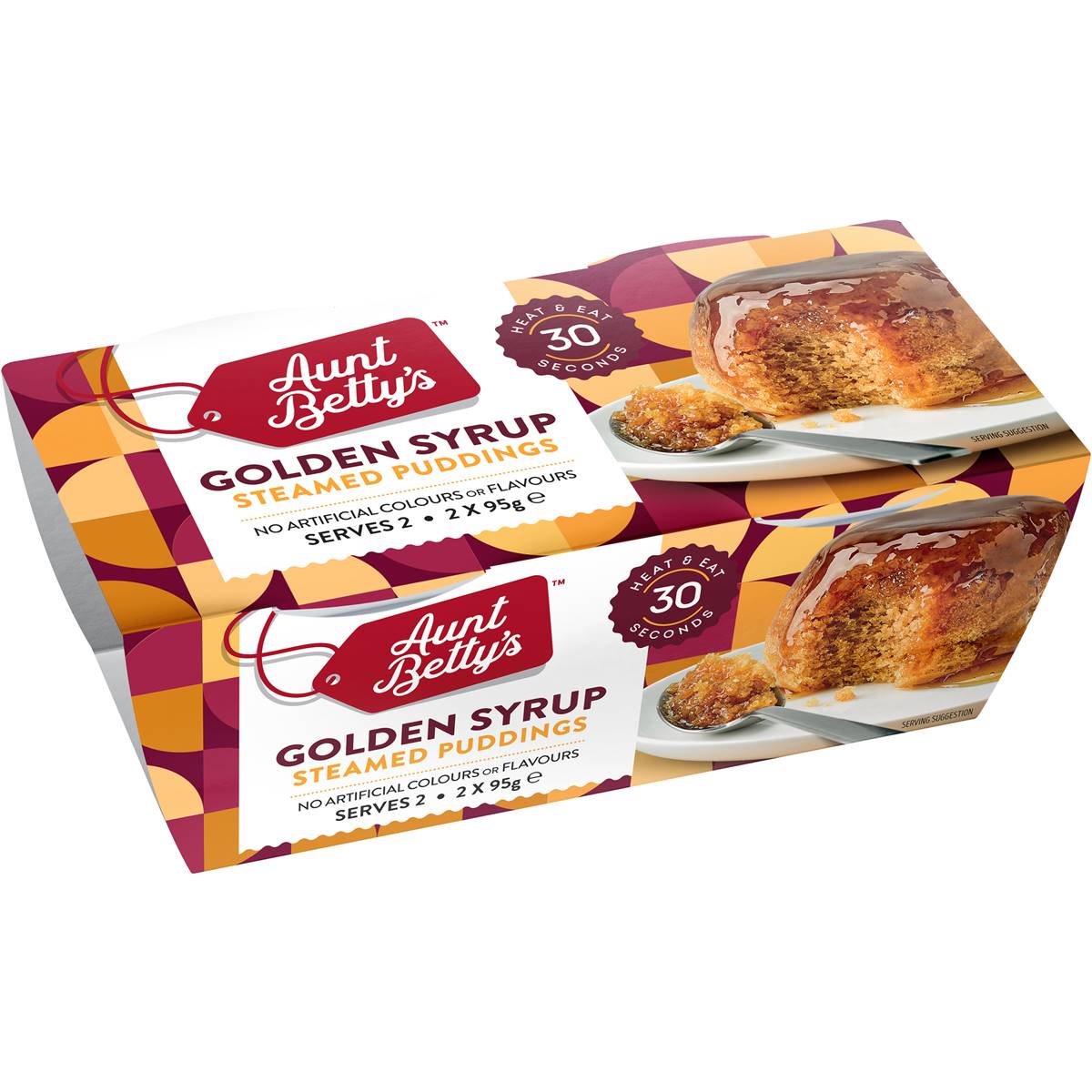 Aunt Betty's Golden Syrup Steamy Puds 95g x 2 pack