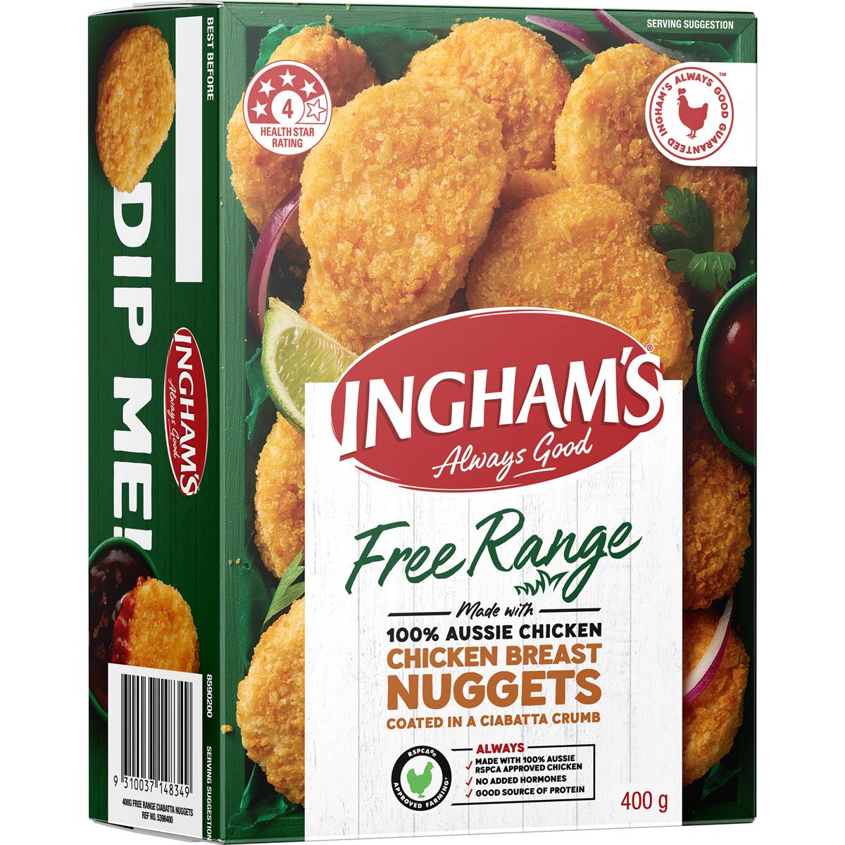 Calories in Ingham's Free Range Chicken Breast Ciabatta Nuggets calcount