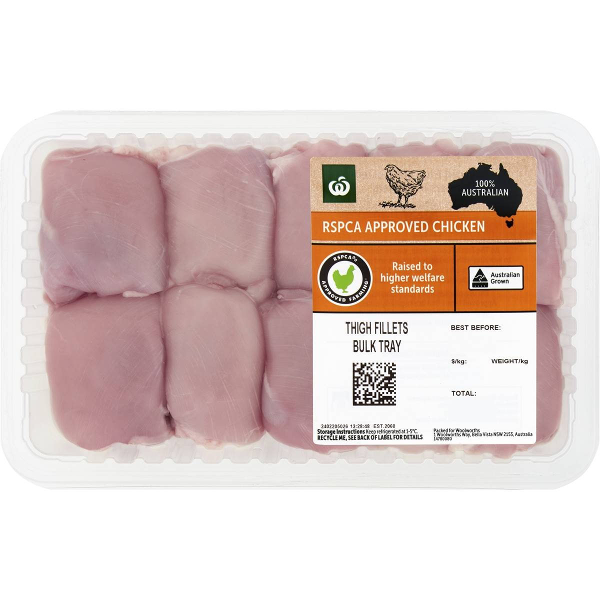 Calories in Woolworths Rspca Approved Fresh Chicken Thigh Fillets Skinless Tray
