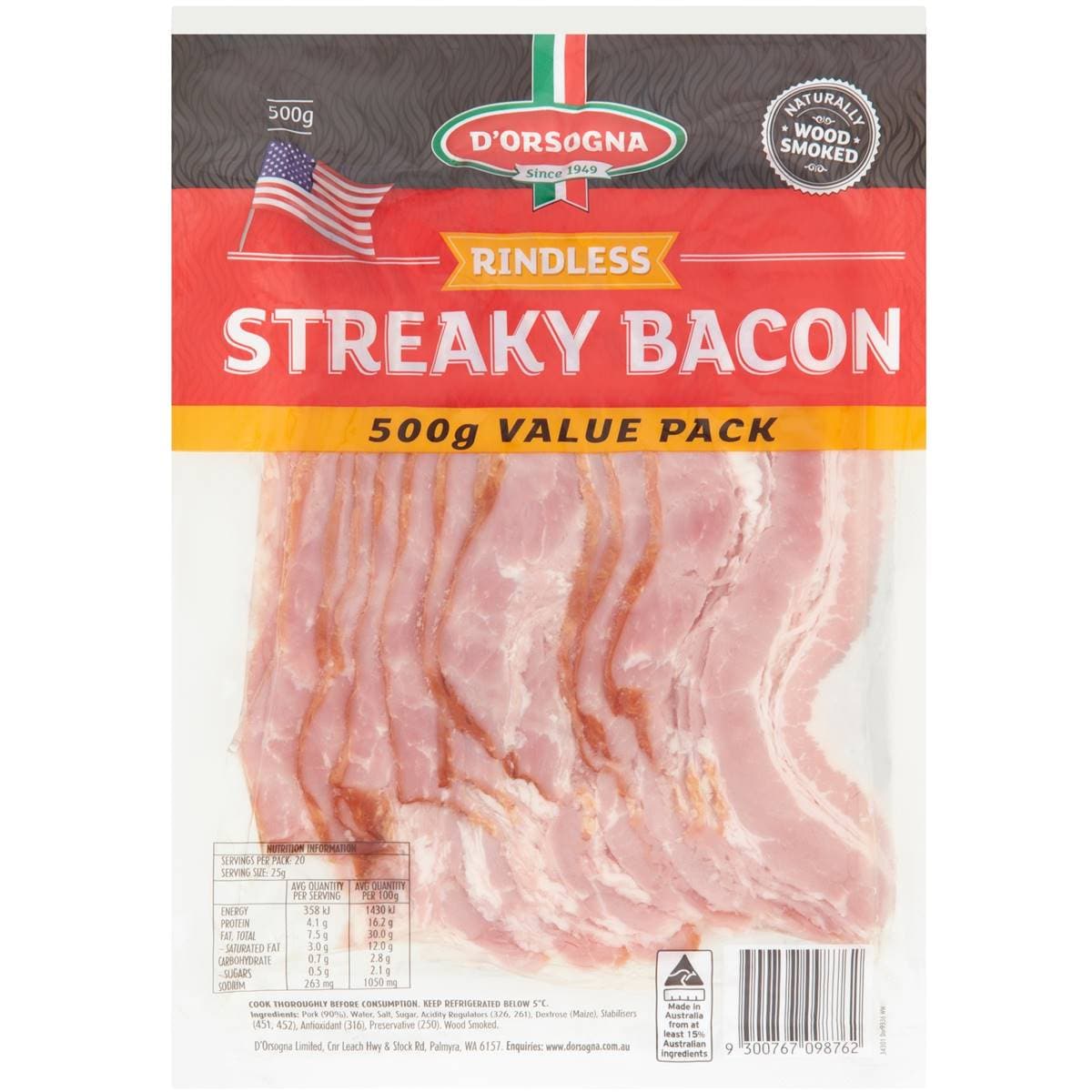 Calories in Coles Australian Made Thinly Sliced Streaky Bacon Calorie