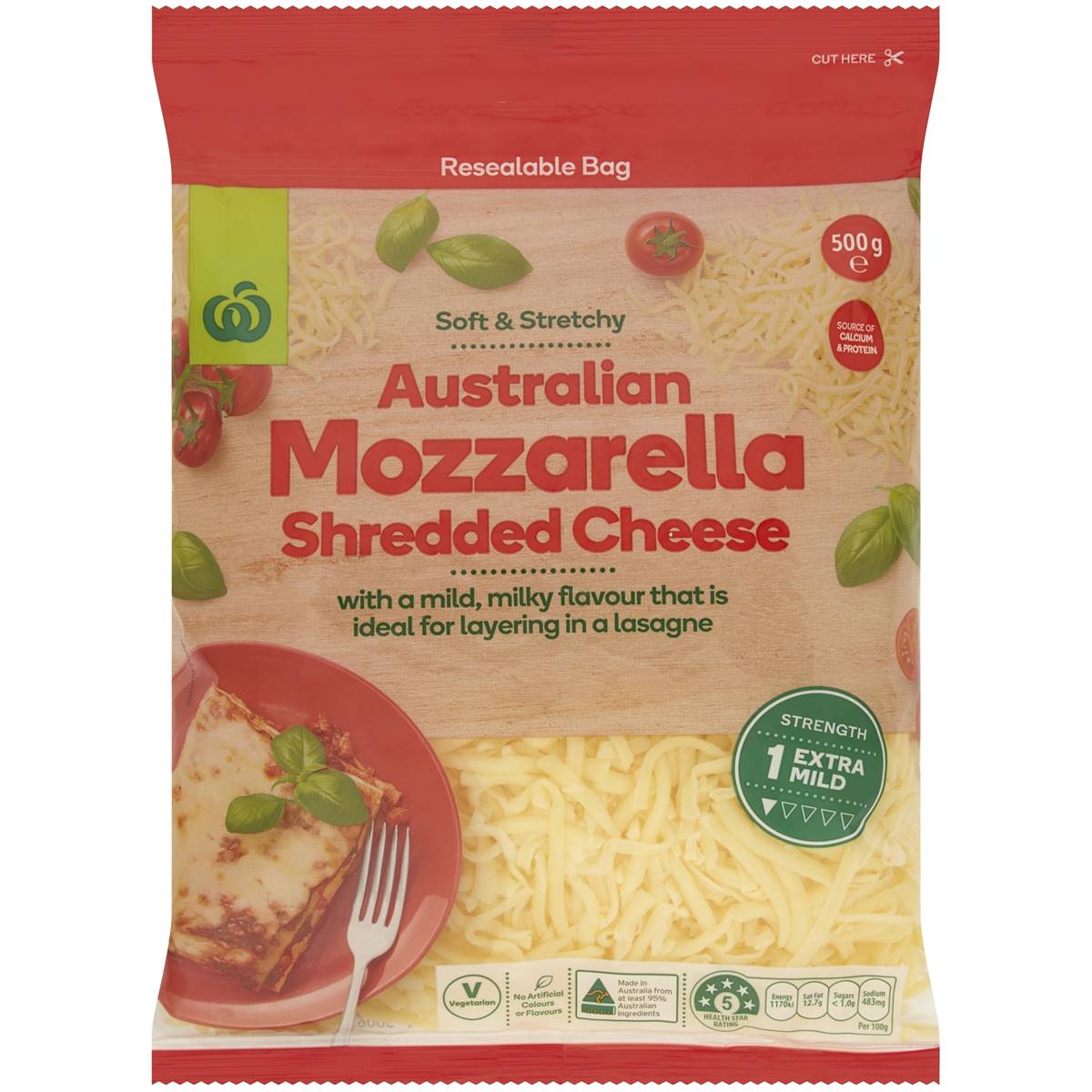 Calories in Woolworths Mozzarella Shredded Cheese