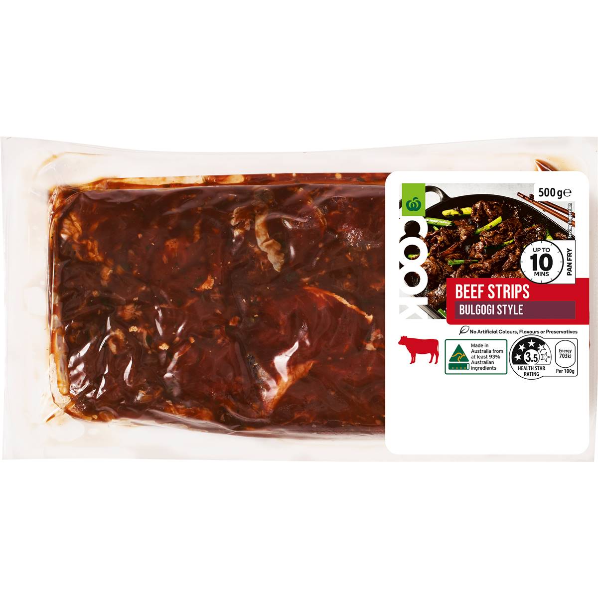 Calories in Woolworths Cook Beef Strips Bulgogi Style