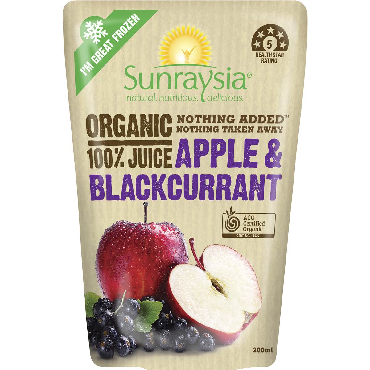 Calories in Sunraysia Organic Apple & Blackcurrant 100% Juice