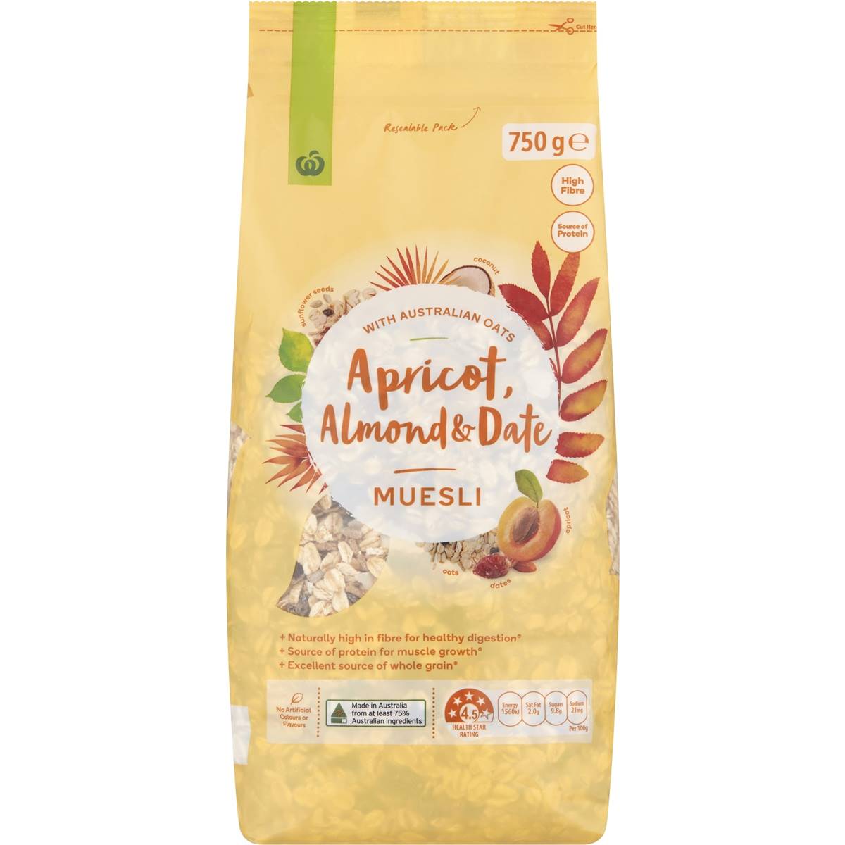 Calories in Woolworths Apricot Almond And Date Muesli