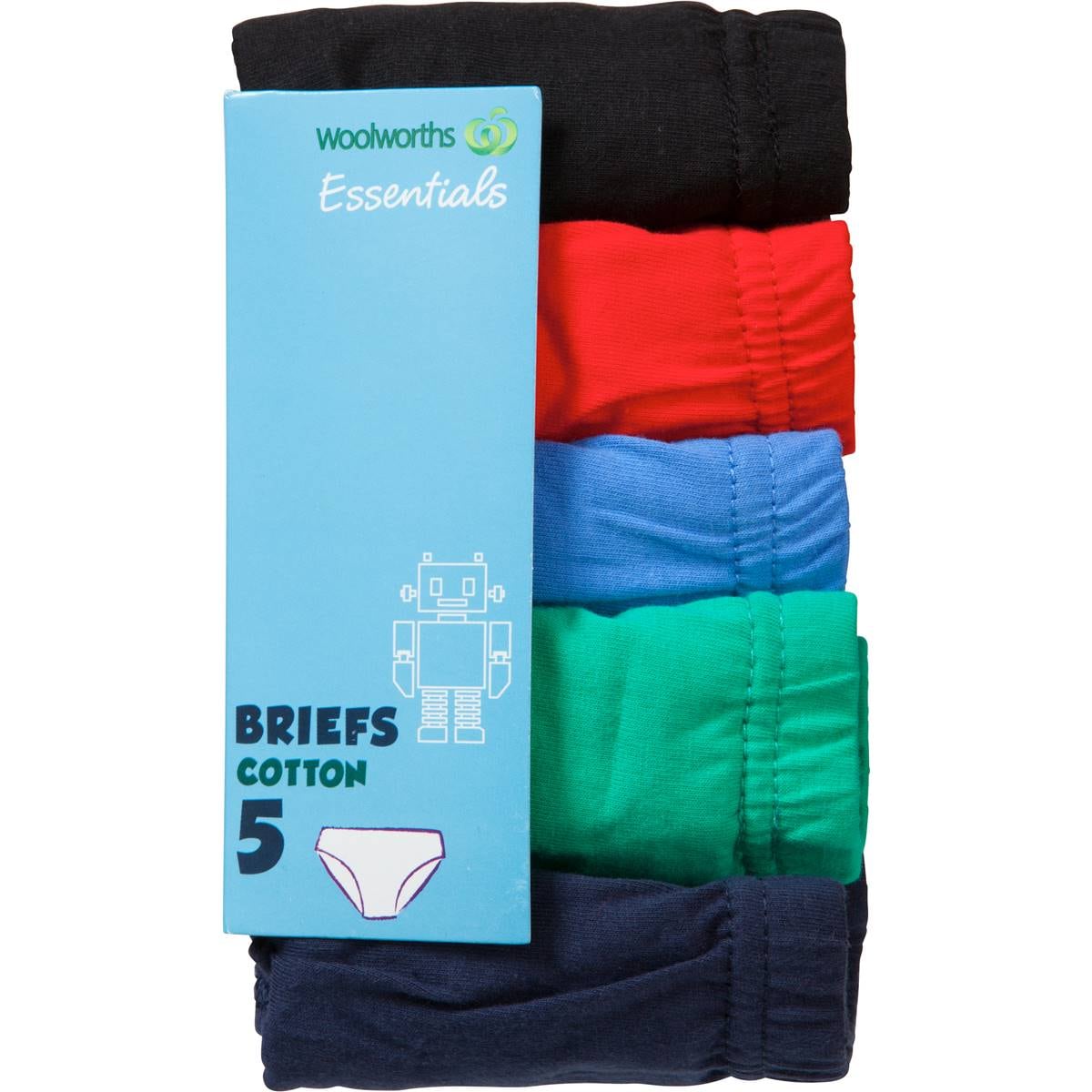 Woolworths Essentials Underwear Boy's Basic Briefs Size 4-5