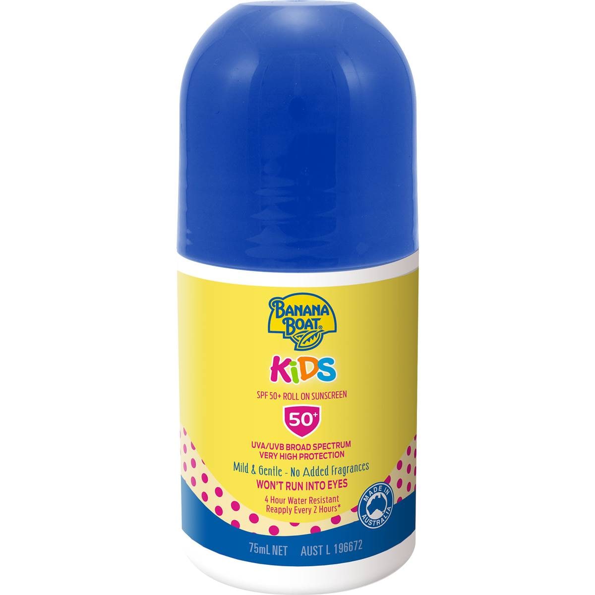 Banana Boat SPF 50+ Kids Roll On Sunscreen 75mL