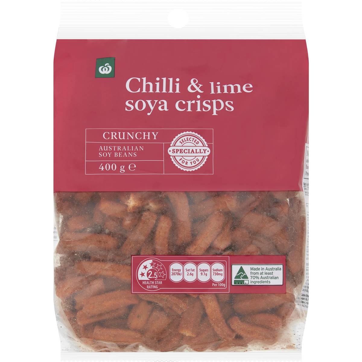 Calories in Woolworths Soya Crisps Chilli & Lime Snacks