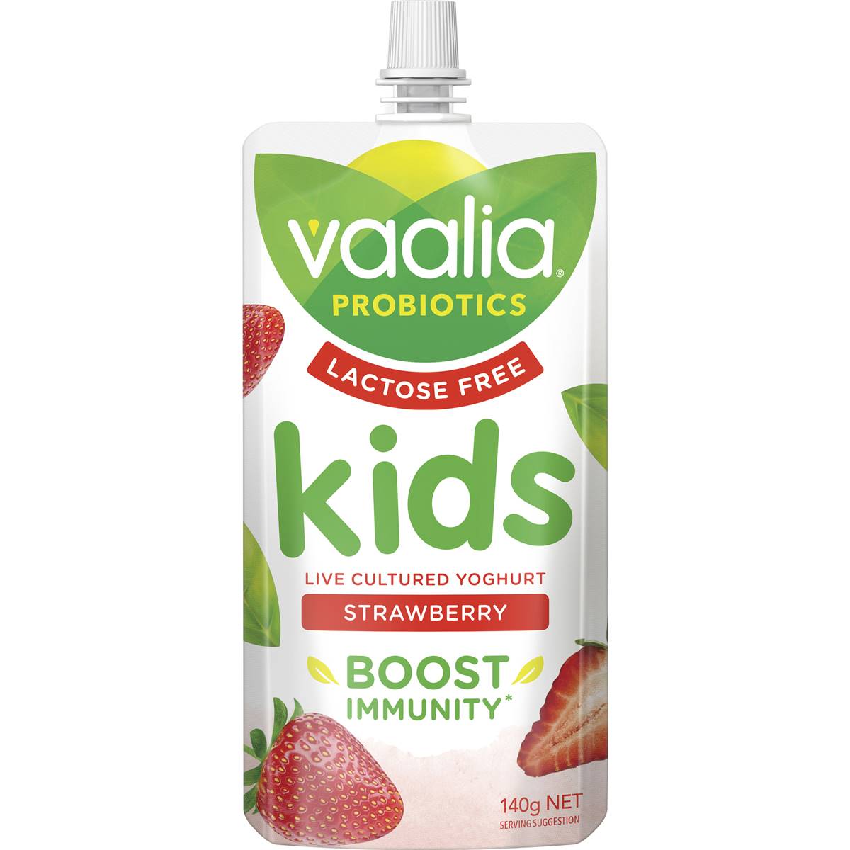 Calories in Vaalia Kids Probiotic Yoghurt Pouch Lactose Free Strawberry
