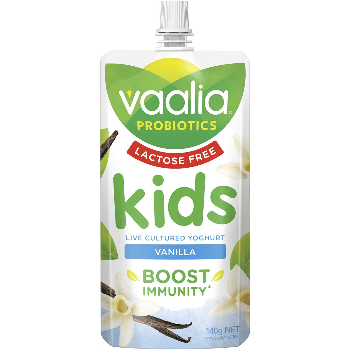 Calories in Vaalia Kids Probiotic Yoghurt Pouch Lactose Free Vanilla