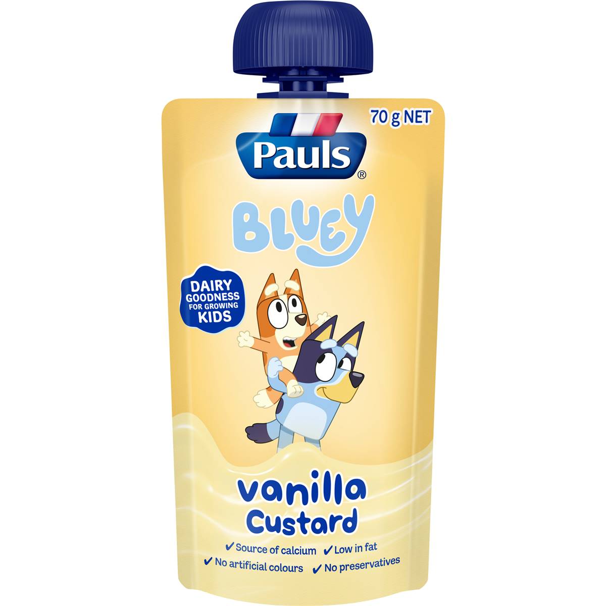 Calories in Pauls Custard Pouch Bluey Vanilla Custard