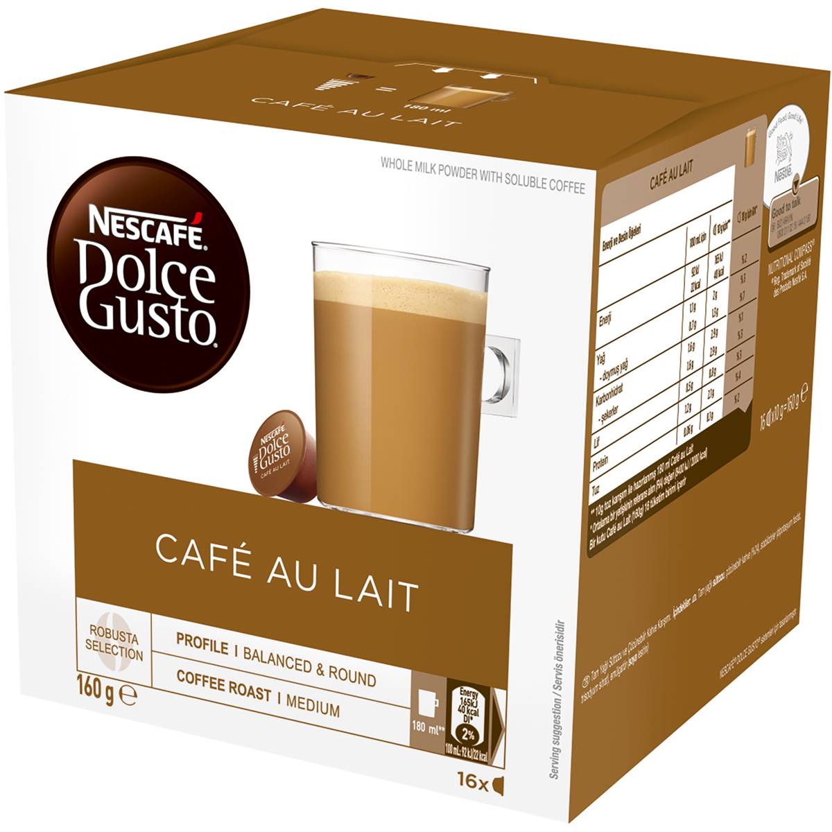 Calories in Nescafe Dolce Gusto CafÃ© Au Lait Coffee Pods