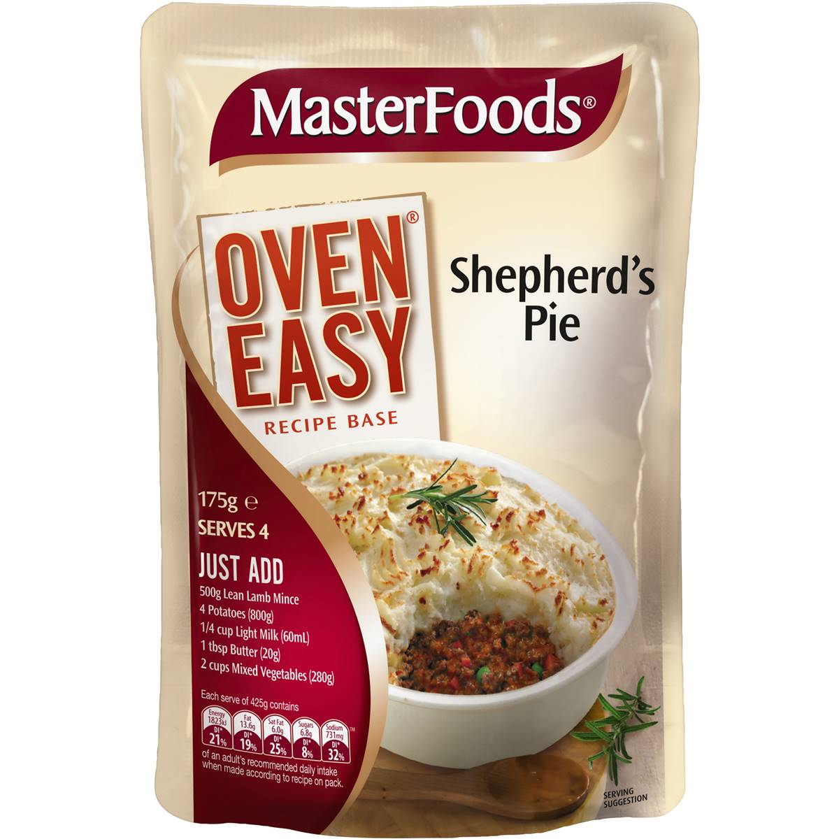 Calories in Masterfoods Shepherd's Pie Recipe Base Shepherds Pie