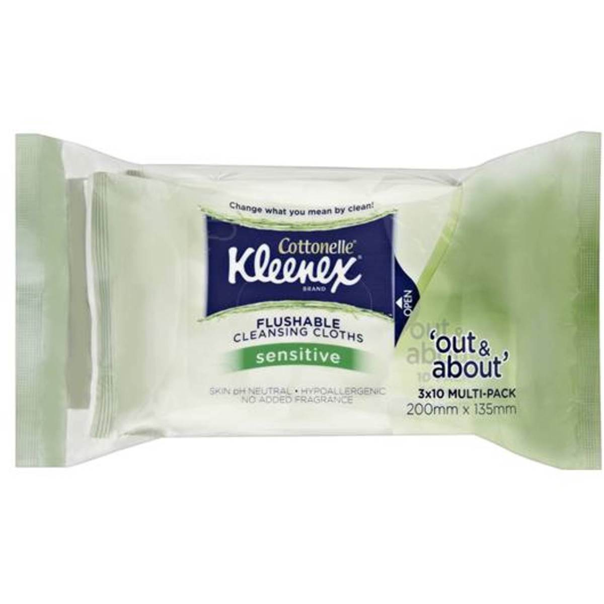 Kleenex Flushable Cleansing Cloths Out & About 3 x 10pk Woolworths