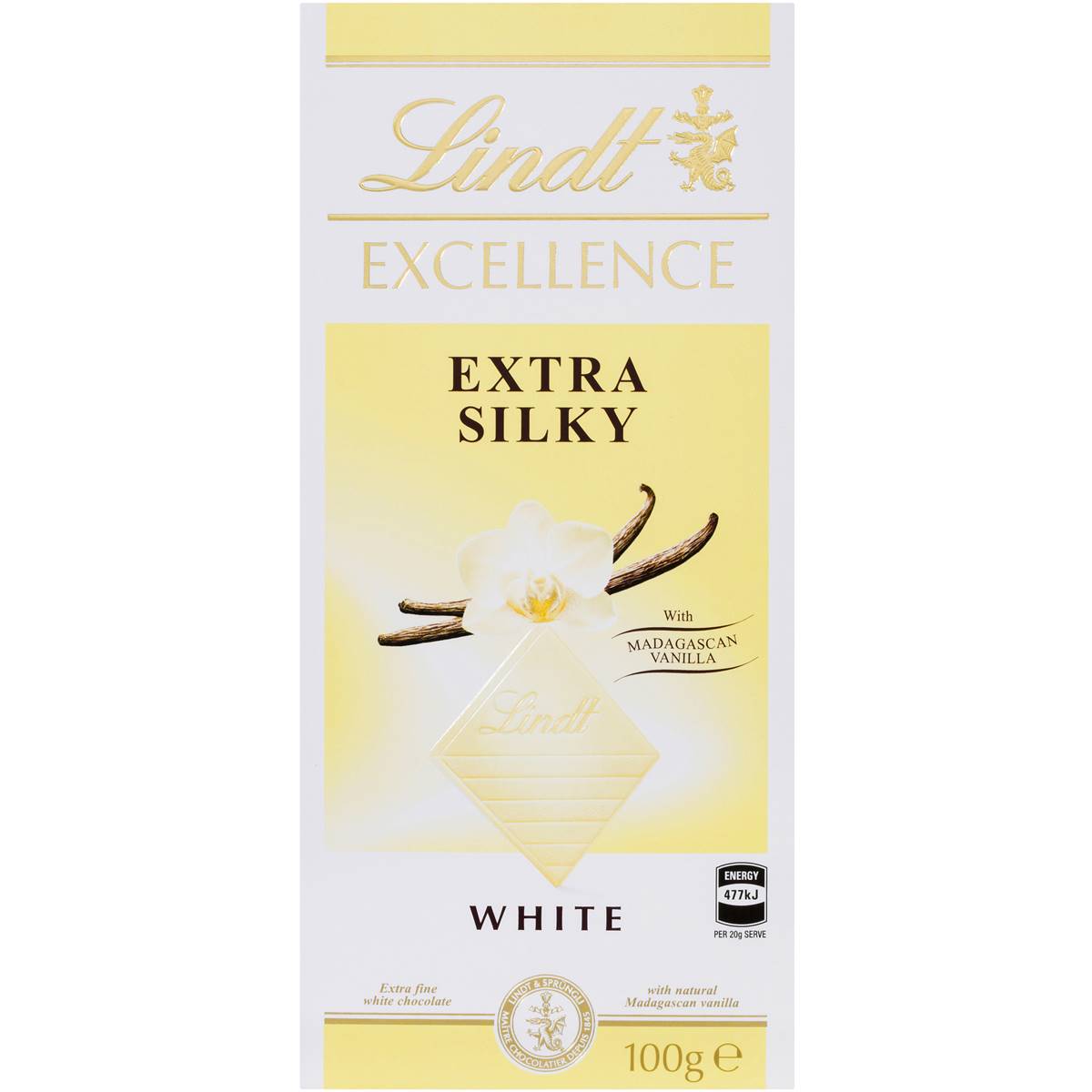Calories in Lindt Excellence White Chocolate Extra Silky calcount