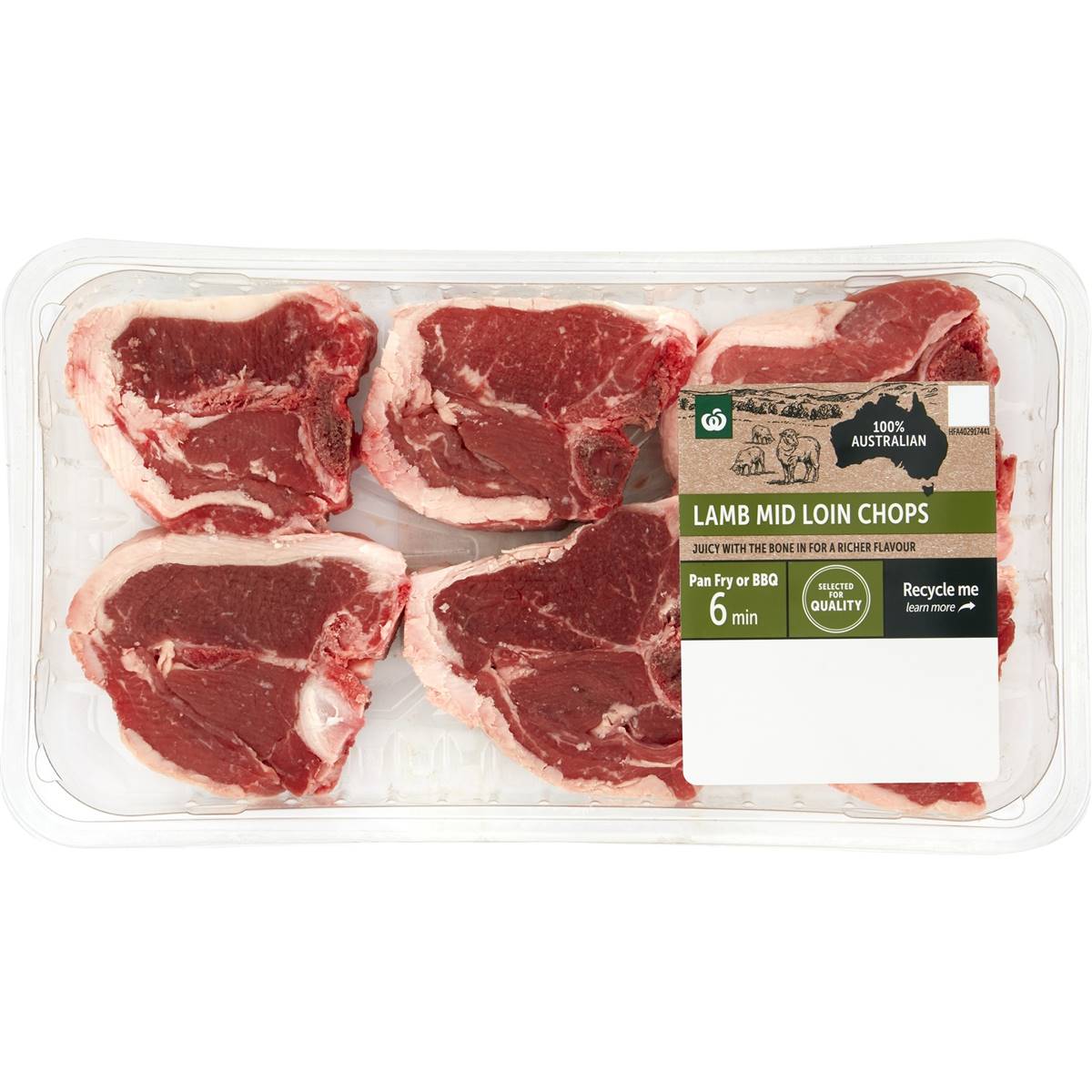 Calories in Woolworths Lamb Midloin Chops 6-8 Pieces