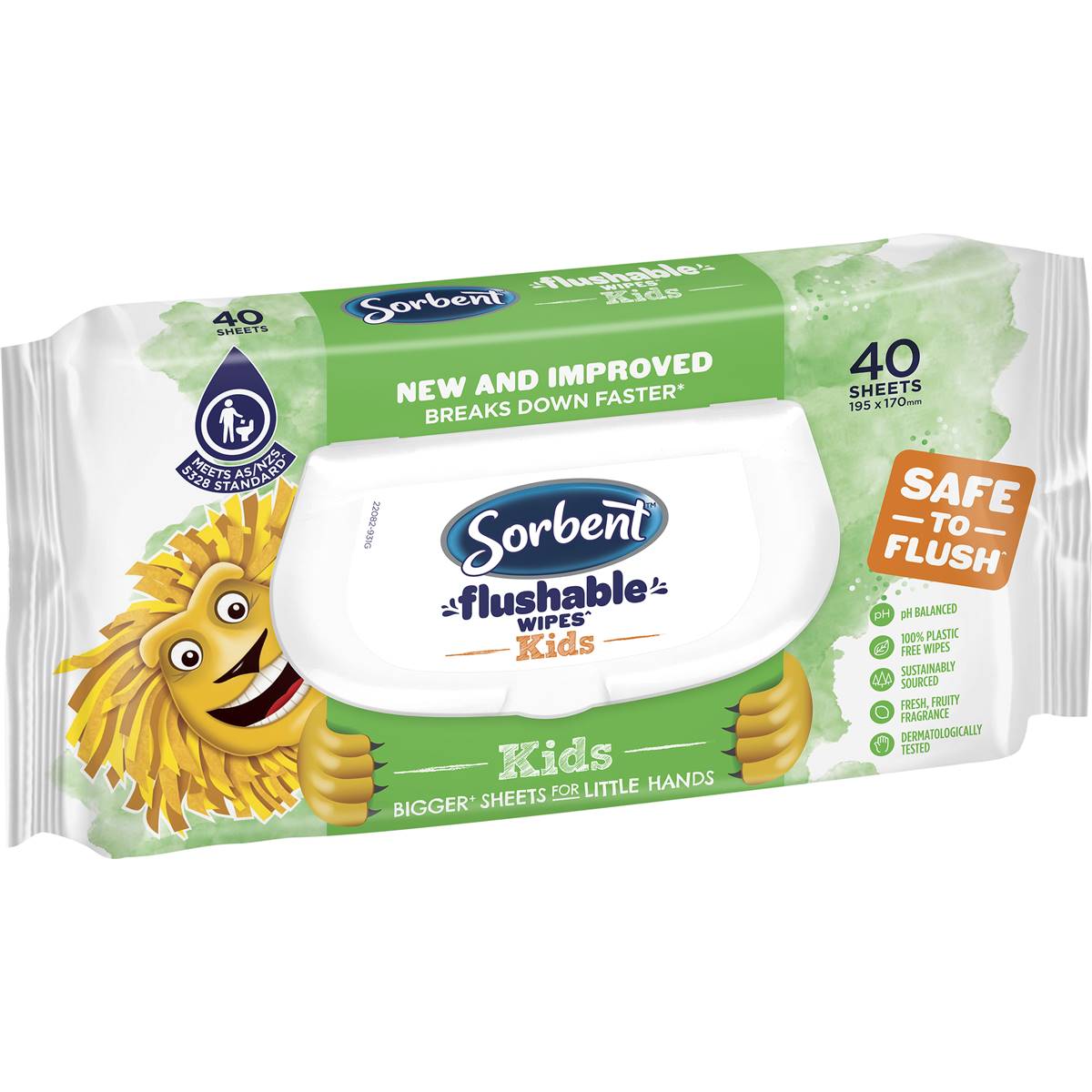Sorbent Flushable Wipes Kids 40 pack