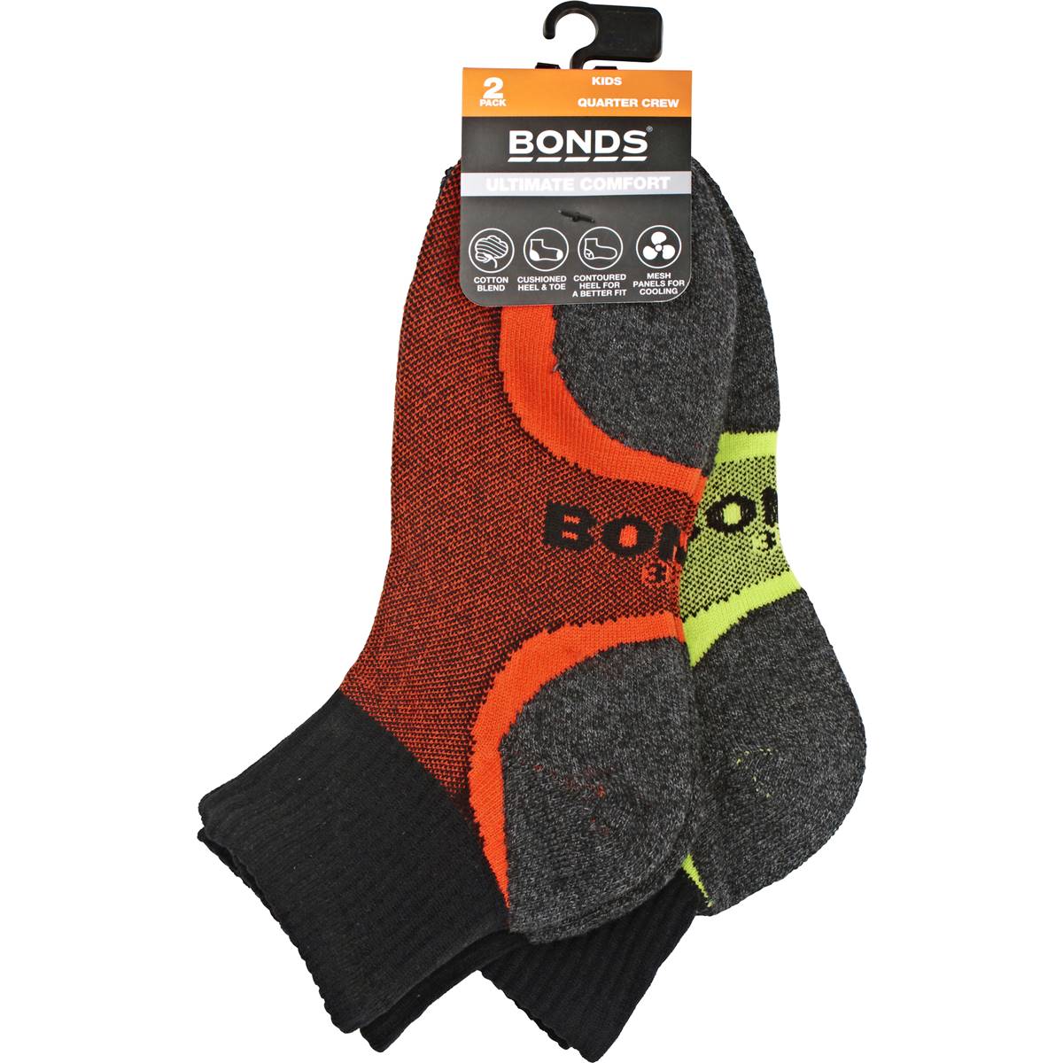 Bonds Kids Socks Ultimate Comfort 1/4 Crew 2-8 2 pk | Woolworths