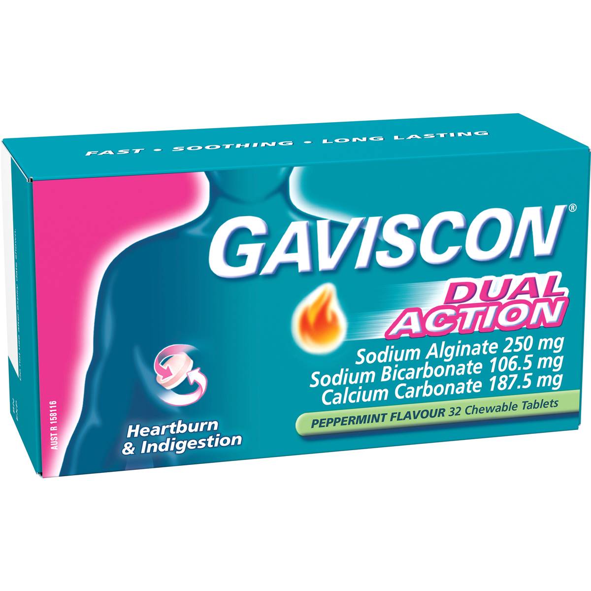 Gaviscon Dual Action Heartburn & Indigestion Chewable Tablets 32 pack