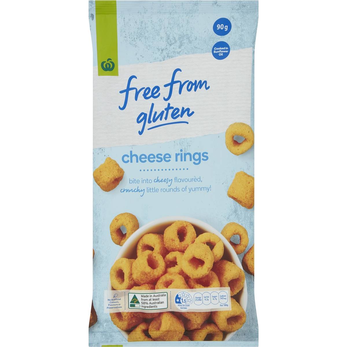 Calories in Woolworths Free From Gluten Share Pack Cheese Rings