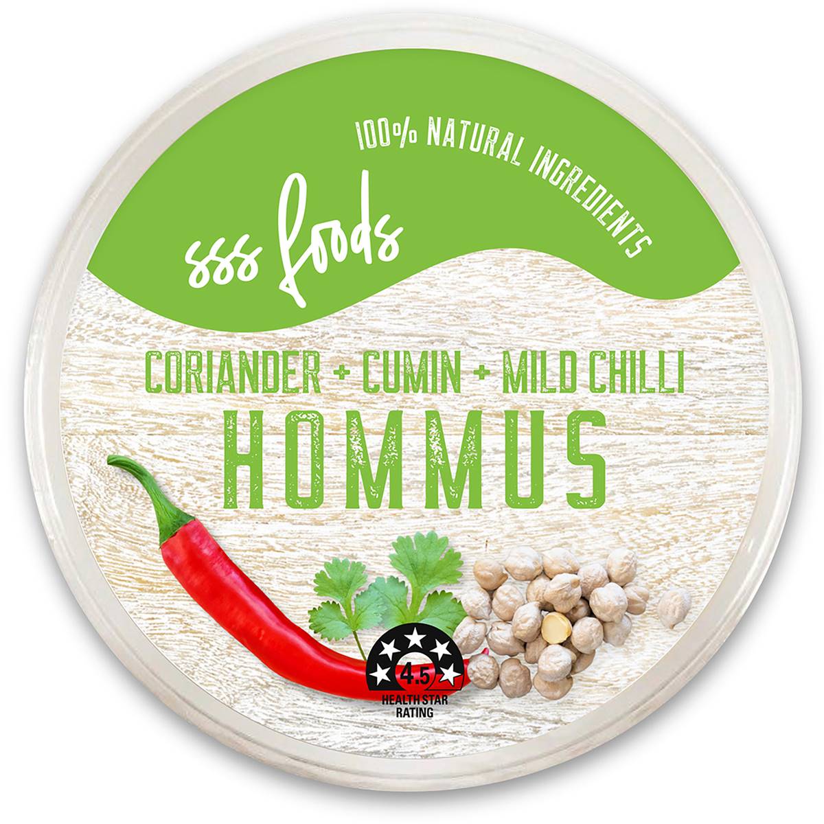 Calories in Sss Foods Hommus Coriander Cummin & Mild Chilli
