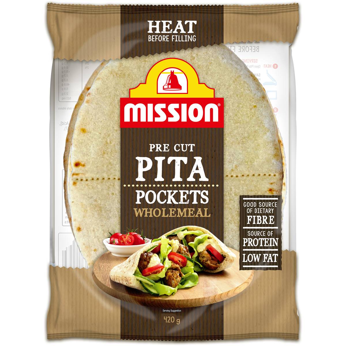 Calories in Mission Pita Bread Pockets Wholemeal calcount