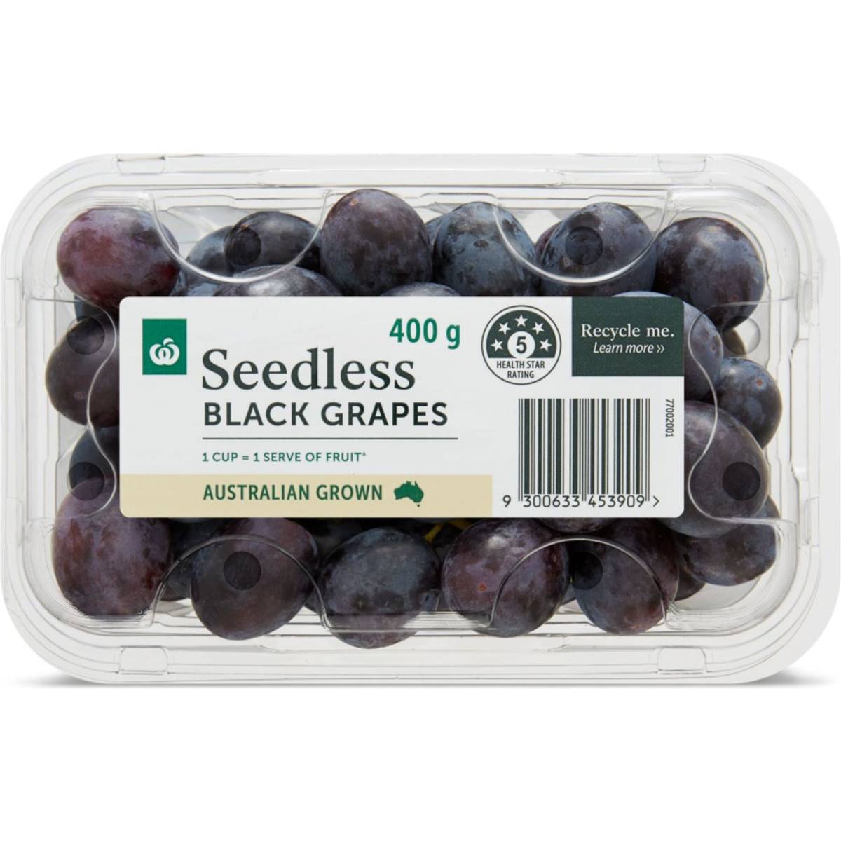 Calories in Woolworths Seedless Black Grapes
