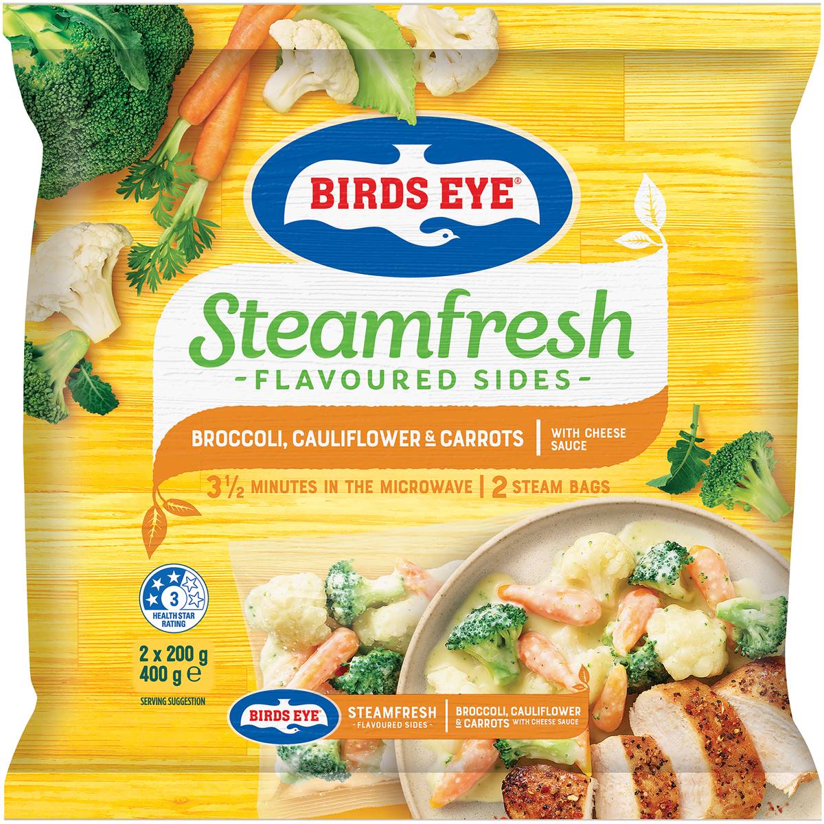 Birds Eye Steam Fresh In Cheese Sauce Broccoli, Cauliflower & Carrot