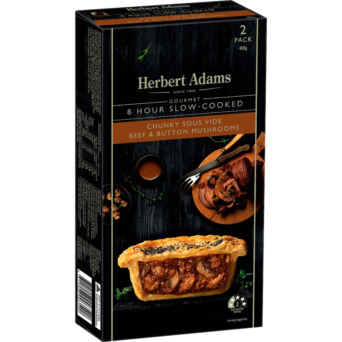 Herbert Adams Pies Chunky Slow Cooked Beef & Mush 2 pack