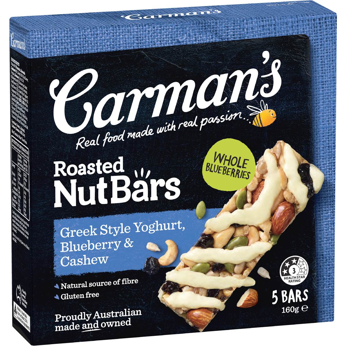 Carman's Nut Bars Greek Style Yoghurt Blueberry & Cashew