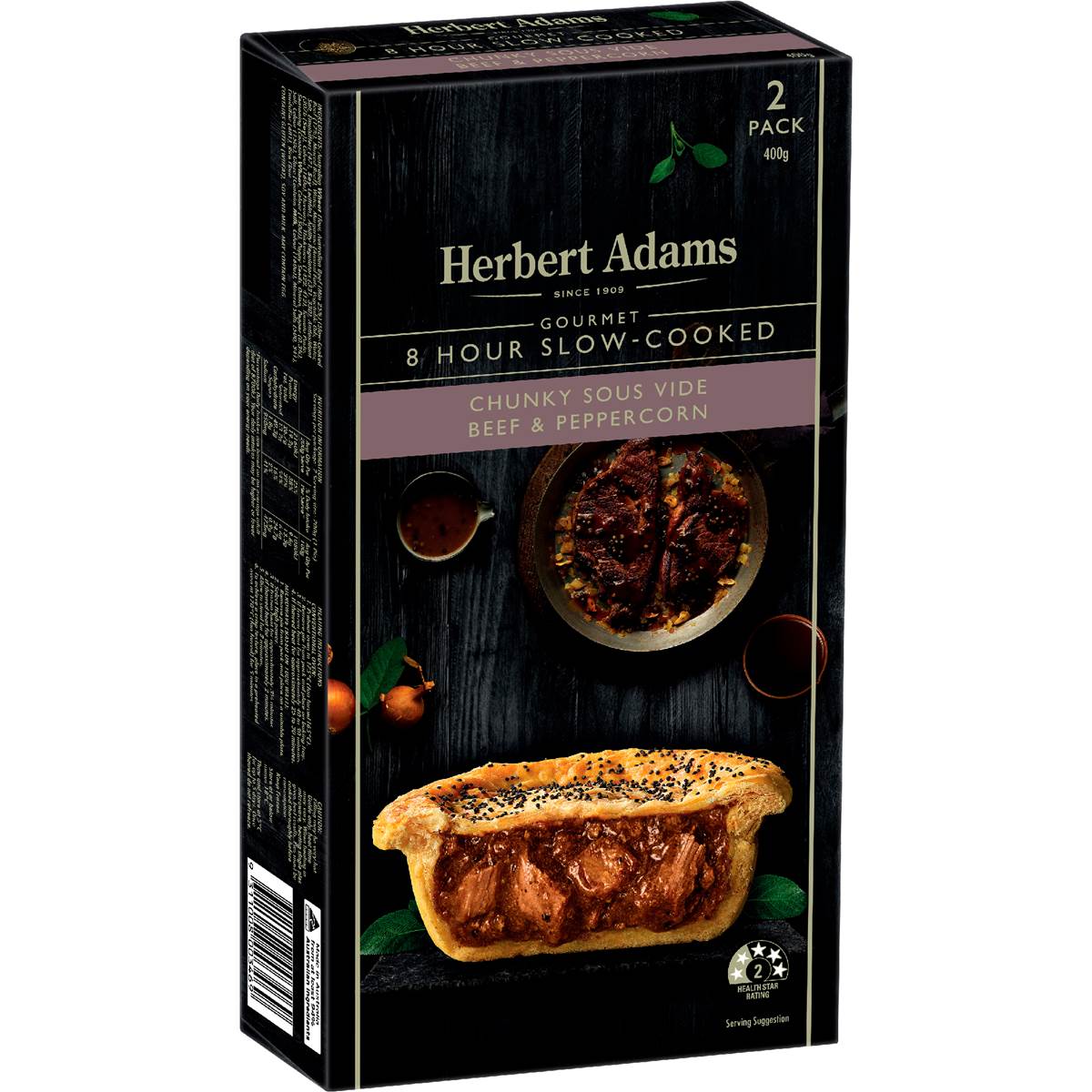 Herbert Adams Pies Slow Cooked Beef & Peppercorn 2 pack