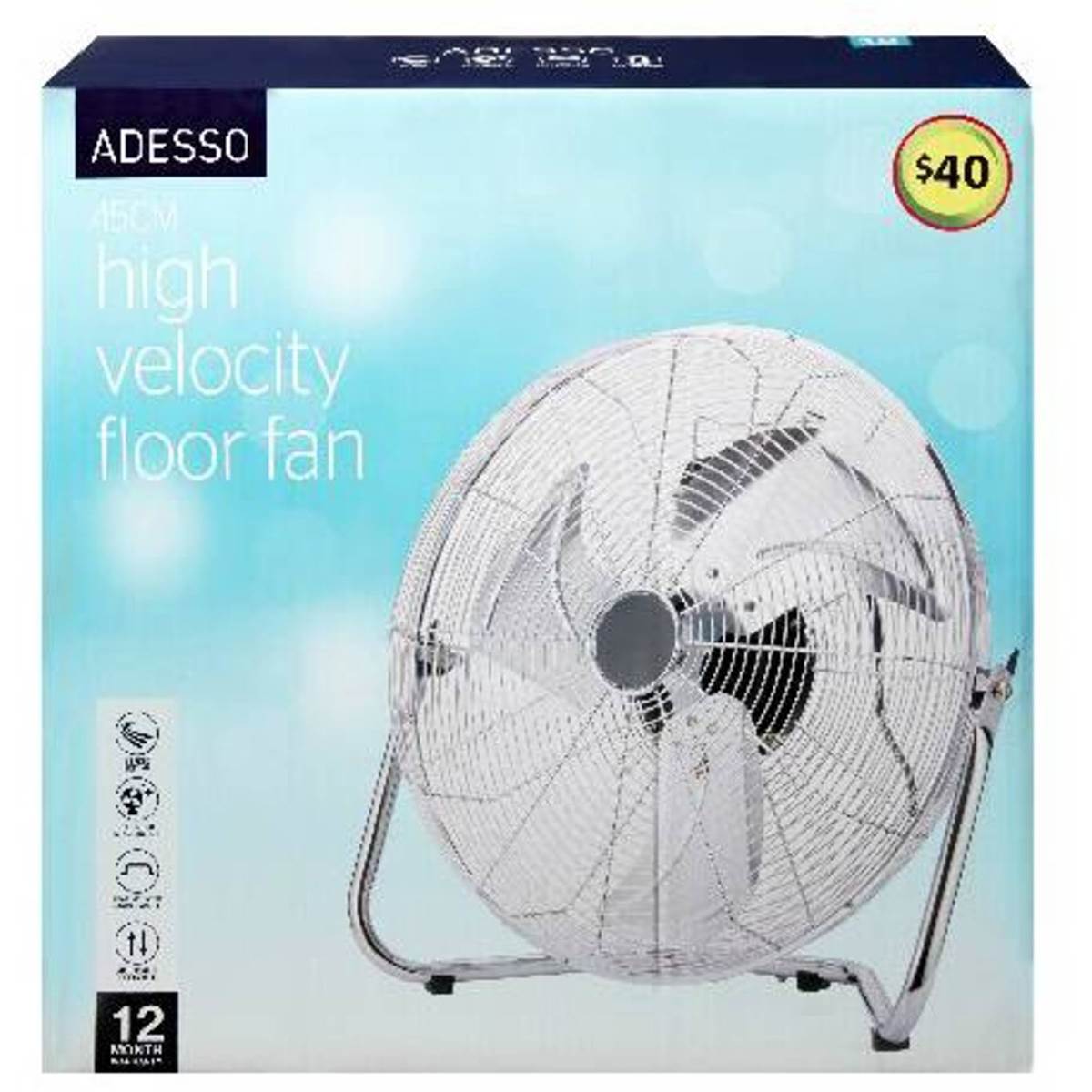Adesso Floor Fan High Velocity 45cm each Woolworths